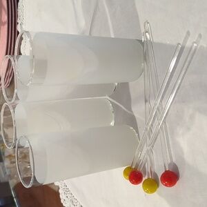 Libby Vintage Hi Ball Glasses With Glass Stirrers....Mad Men Style